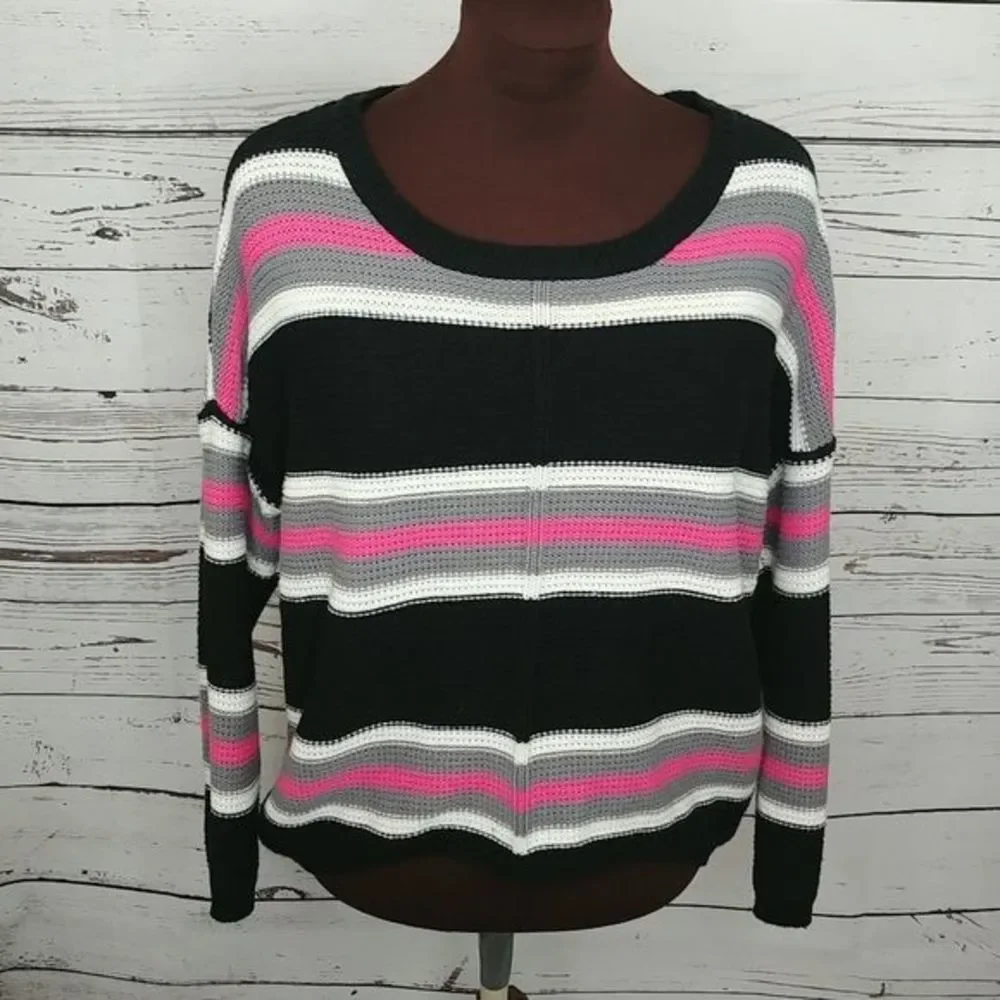 Free People‎ Black Pink Striped Sweater